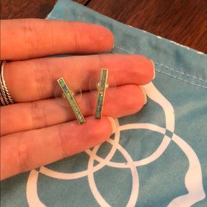 Aqua Kyocera bar earrings in gold